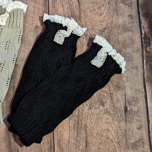 Girls Lace Top Footless Boot sock, leg warmers, Black